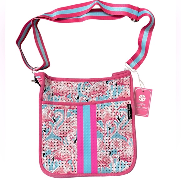 NWT Simply Southern Flamingo neoprene crossbody bag - Picture 1 of 7